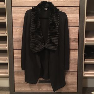 Theory Black Wool Rabbit Fur Cardigan